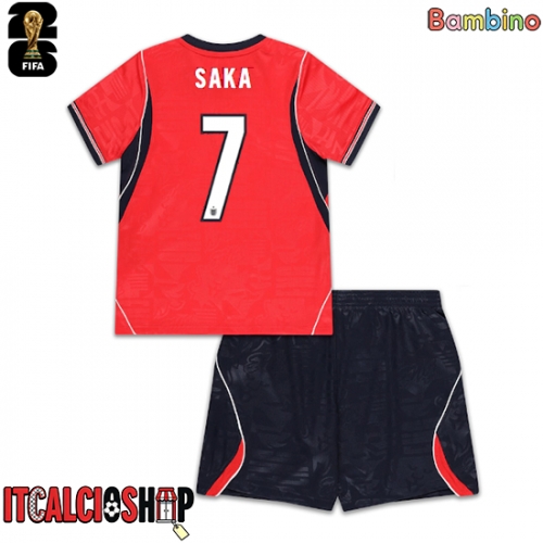 Inghilterra Bukayo Saka #7 Seconda Maglia Bambino Mondiali 2026 Manica Corta (+ Pantaloni corti)